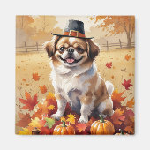 Pekingees in herfstbladeren dankbaarheid kunst magneet (Voorkant)