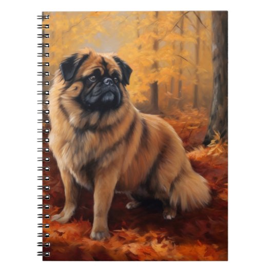 Pekingees in herfstbladeren vallen inspireren notitieboek (Voorkant)