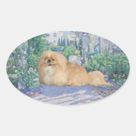 Pekingees in lavendel ovale sticker