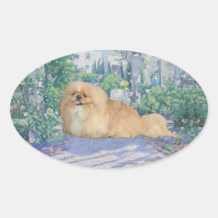 Pekingees in lavendel ovale sticker
