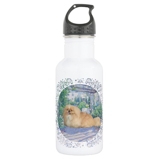Pekingees in lavendel waterfles (Voorkant)