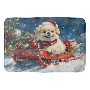 Pekingees in slee Let it Snow Kerstmis Badmat