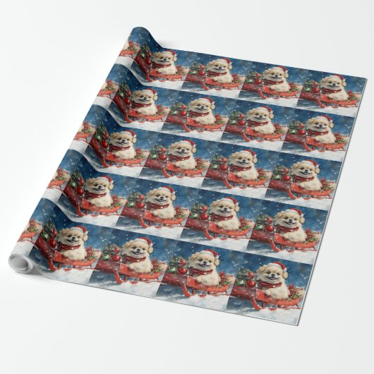 Pekingees in slee Let it Snow Kerstmis Cadeaupapier (Uitgerold)