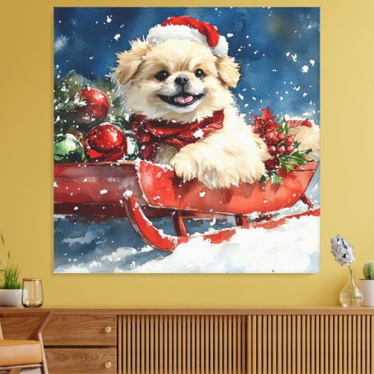 Pekingees in slee Let it Snow Kerstmis Canvas Afdruk (Insitu (Woonkamer))