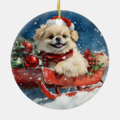 Pekingees in slee Let it Snow Kerstmis Keramisch Ornament (Achterkant)