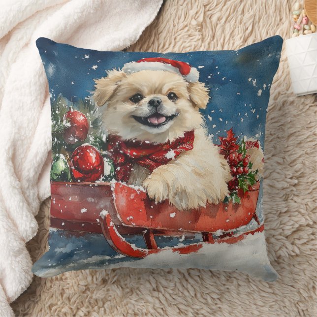 Pekingees in slee Let it Snow Kerstmis Kussen (Deken)