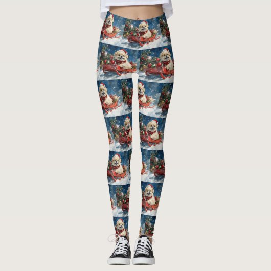 Pekingees in slee Let it Snow Kerstmis Leggings (Voorkant)