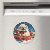 Pekingees in slee Let it Snow Kerstmis Magneet (Insitu (Vaatwasser))