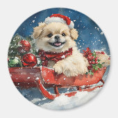 Pekingees in slee Let it Snow Kerstmis Magneet (Voorkant)