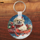 Pekingees in slee Let it Snow Kerstmis Sleutelhanger (Achterkant)