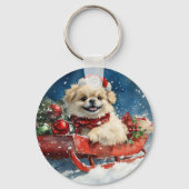 Pekingees in slee Let it Snow Kerstmis Sleutelhanger (Achterkant)