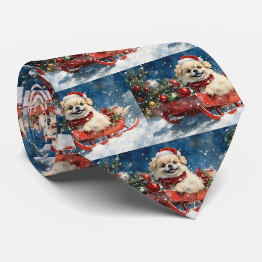 Pekingees in slee Let it Snow Kerstmis Stropdas (Opgerold)