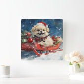 Pekingees in slee Let it Snow Kerstmis Vierkante Klok (Huis)