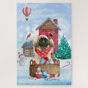 Pekingees in sneeuw Kerstmis Hondenhok Legpuzzel