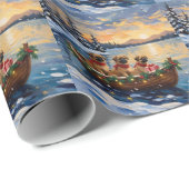 Pekingees Kerstboot Vakantie Cadeaupapier (Rol Hoek)