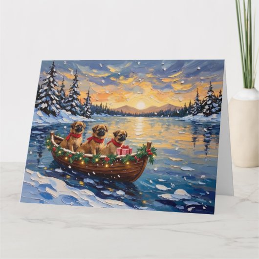 Pekingees Kerstboot Vakantie Kaart (Voorkant)