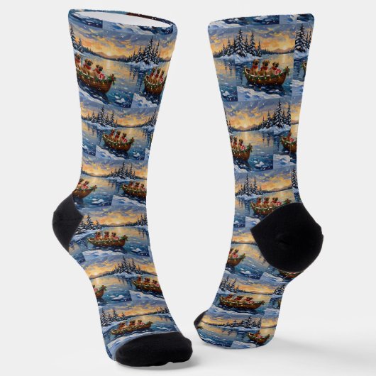 Pekingees Kerstboot Vakantie Sokken (Gebogen)