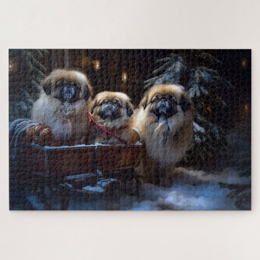 Pekingees Kerstfeest Seizoen Legpuzzel (Horizontaal)