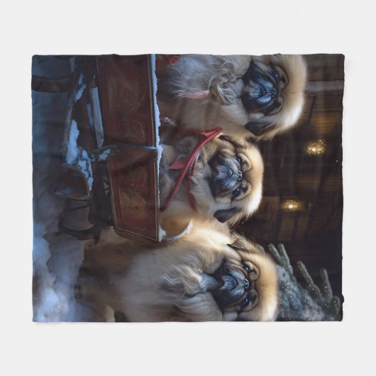 Pekingees Kerstfeestijd Fleece Deken (Voorkant (Horizontaal))