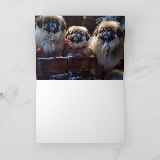 Pekingees Kerstfeestijd Kaart (Binnen)