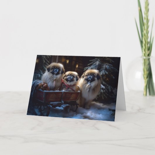 Pekingees Kerstfeestijd Kaart (Voorkant)