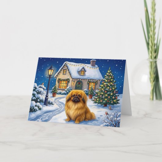 Pekingees Kerstkaart Feestdagen Kaart (Voorkant)