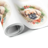 Pekingees Kerstkrans Feestelijke Pup Cadeaupapier (Rol Hoek)