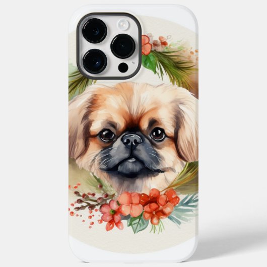 Pekingees Kerstkrans Feestelijke Pup Case-Mate iPhone Case (Achterkant)