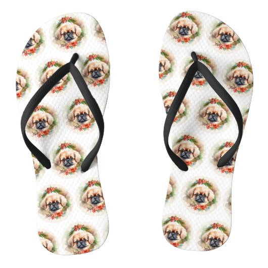 Pekingees Kerstkrans Feestelijke Pup Teenslippers (Voetbed)