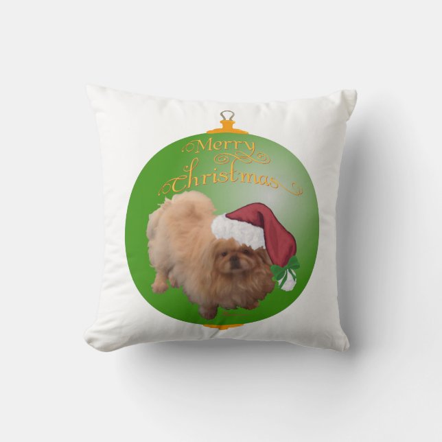 Pekingees Kerstman Ornament Kussen (Voorkant)