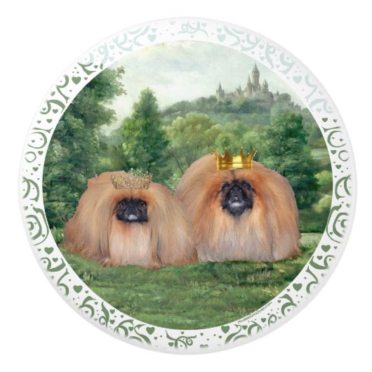 Pekingees Koning en Koningin Keramische Knop (Voorkant)