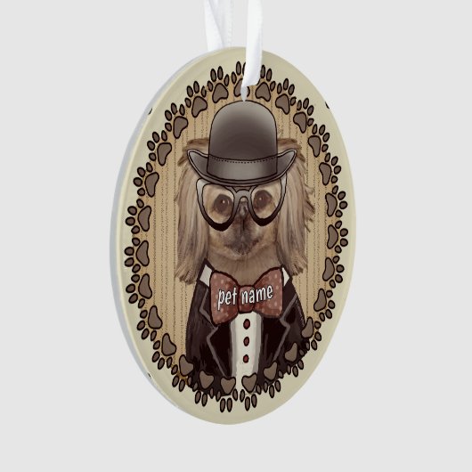 Pekingees met bril Ornament   (voorkant)