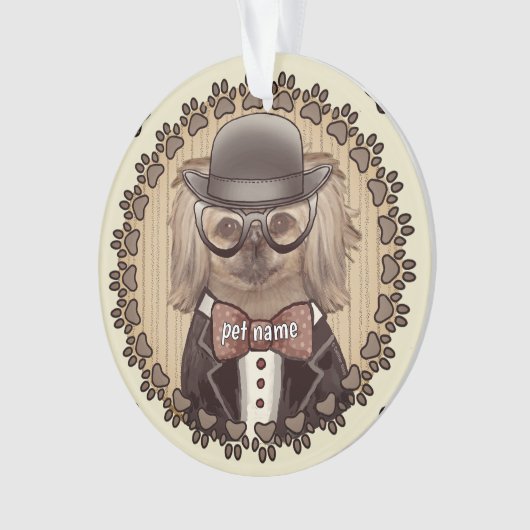 Pekingees met bril Ornament   (voorkant)