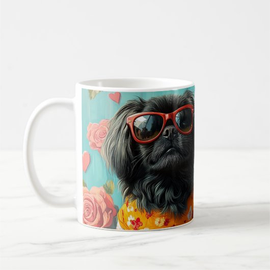 Pekingees met Hartrozen Valentijnsdag Koffiemok (Links)
