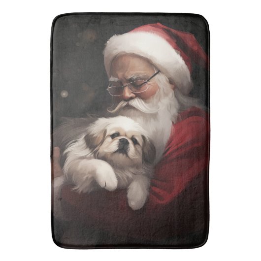 Pekingees met Kerstman Feestelijke Kerst Badmat (Voorkant Verticaal)