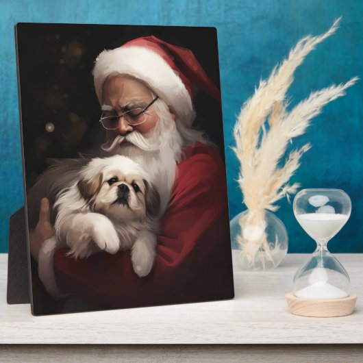 Pekingees met Kerstman Feestelijke Kerst Fotoplaat (Zijkant)
