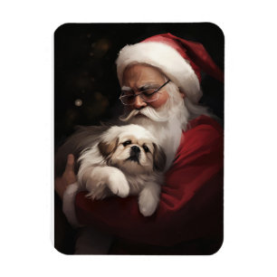 Pekingees met Kerstman Feestelijke Kerst Magneet