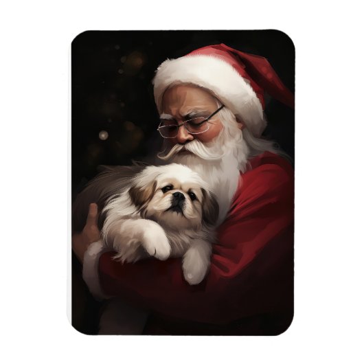 Pekingees met Kerstman Feestelijke Kerst Magneet (Verticaal)