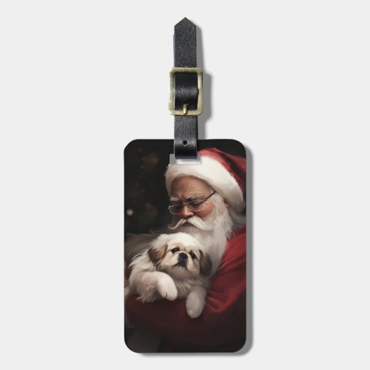 Pekingees met Kerstman Feestelijke Kerstmis Bagagelabel (Voorkant verticaal)