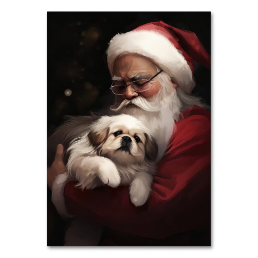 Pekingees met Kerstman Feestelijke Kerstmis Kaart (Voorkant)