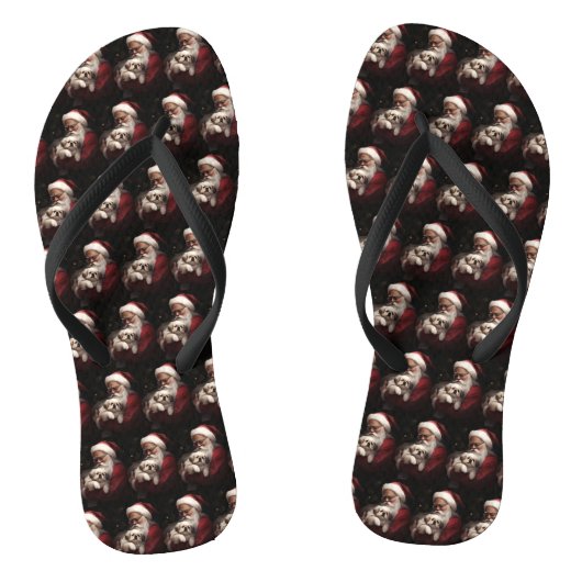 Pekingees met kerstman Feestelijke Kerstmis Teenslippers (Voetbed)