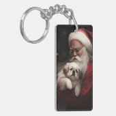 Pekingees met Sinterklaas Kerstfeest Sleutelhanger (Voorkant Links)