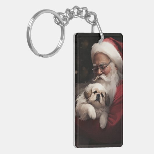 Pekingees met Sinterklaas Kerstfeest Sleutelhanger (Voorkant Links)