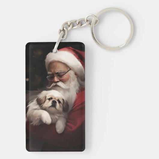 Pekingees met Sinterklaas Kerstfeest Sleutelhanger (achterkant)