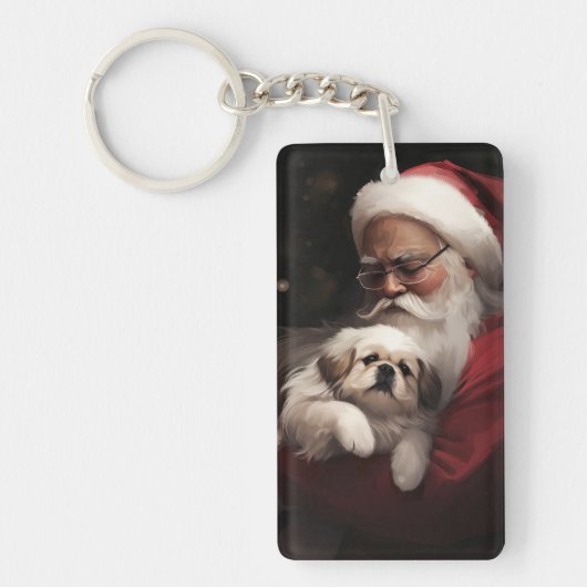 Pekingees met Sinterklaas Kerstfeest Sleutelhanger (Voorkant)