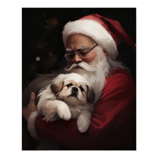 Pekingees met Sinterklaas Vrolijk Kerstfeest Perfect Poster (Voorkant)