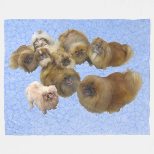 Pekingees op Blauw Fleece Deken (Voorkant (Horizontaal))