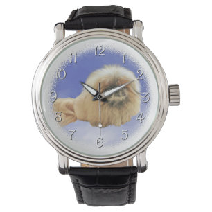 Pekingees op Blauwe achtergrond Horloge