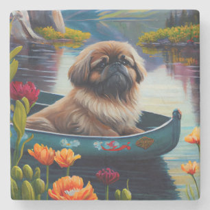 Pekingees op een peddel: Een landschappelijk avont Stenen Onderzetter