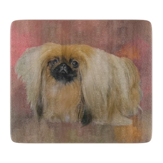 Pekingees op mauve abstract snijplank (Voorkant)